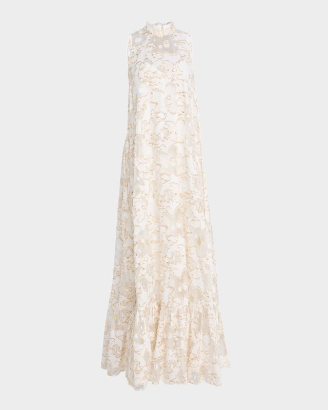 Leading Embroidered High-Neck Maxi Dress